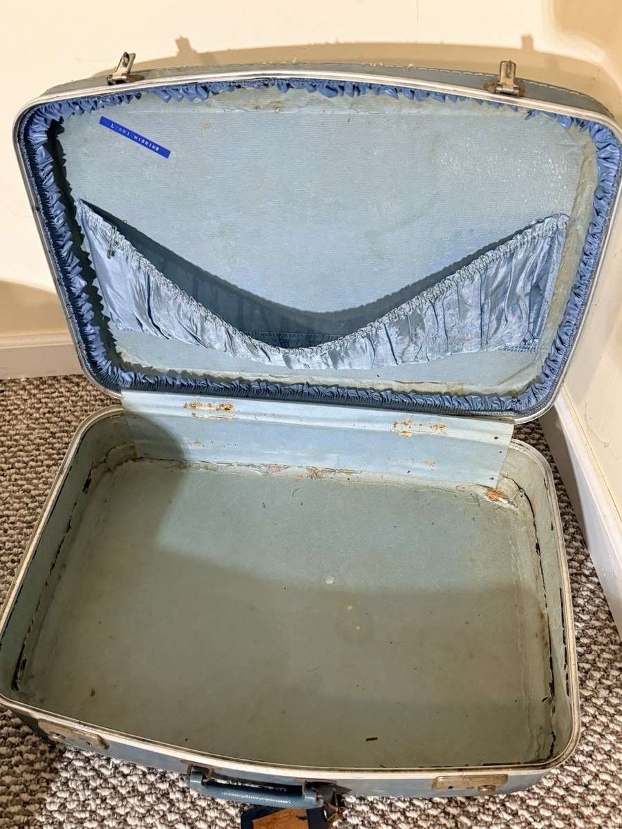 Vintage 1960s Blue Hard Shell Vinyl Luggage Set Some Locking Extra