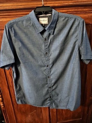 Men's Short Sleeve Flag & Anthem Shirt Navy Blue Button-Up Size XL
