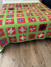 Vintage Patchwork Basket Reversible Handmade Stitched Quilt 72 X 88 Colorful
