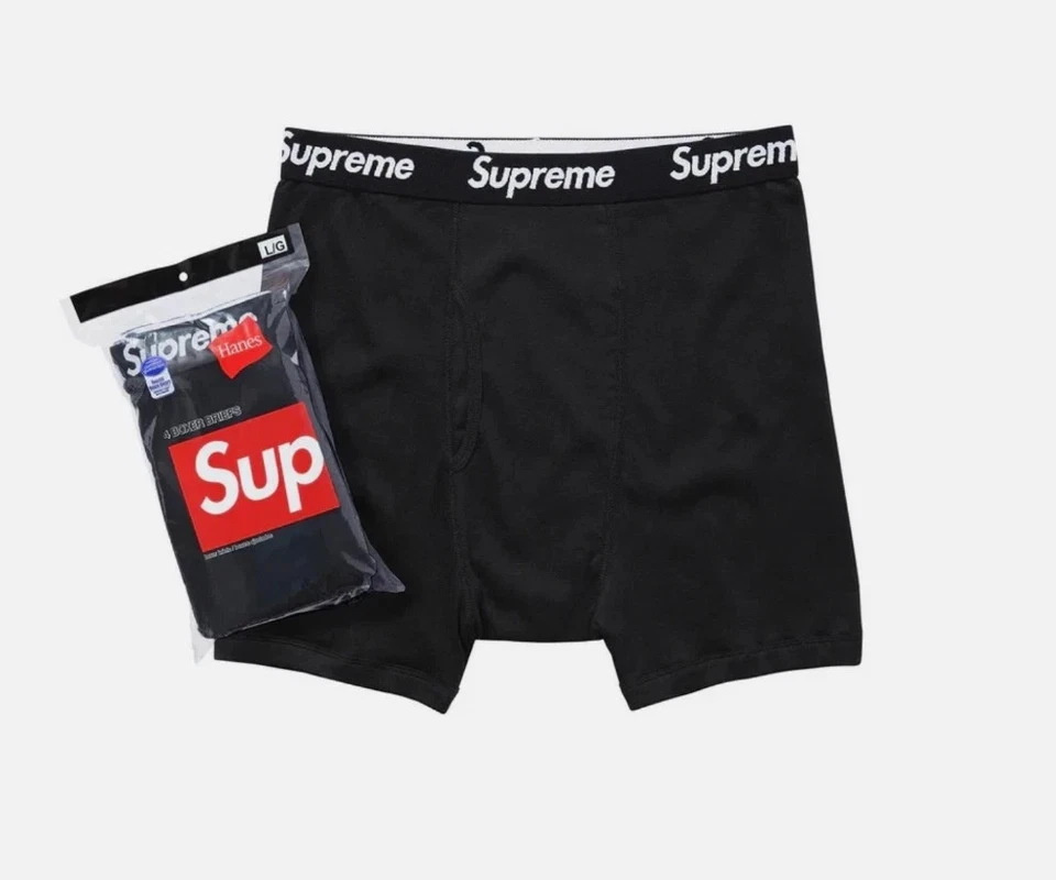 SUPREME X Hanes 黑色拳击手 4 件装 M-L- XL / 100% 正品 全新 — 第 2/2 张图片