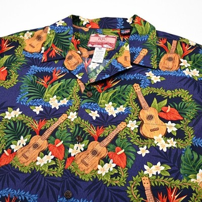 RJC Shirt Men's Ukulele Lei Coastal Beach Hawaiian Aloha Party Floral XL Casual