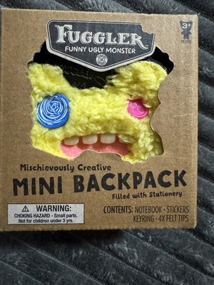 Mini Fuggler Keyring Clip On Bag. Plush Funny Ugly Monster Backpack w/staionery 