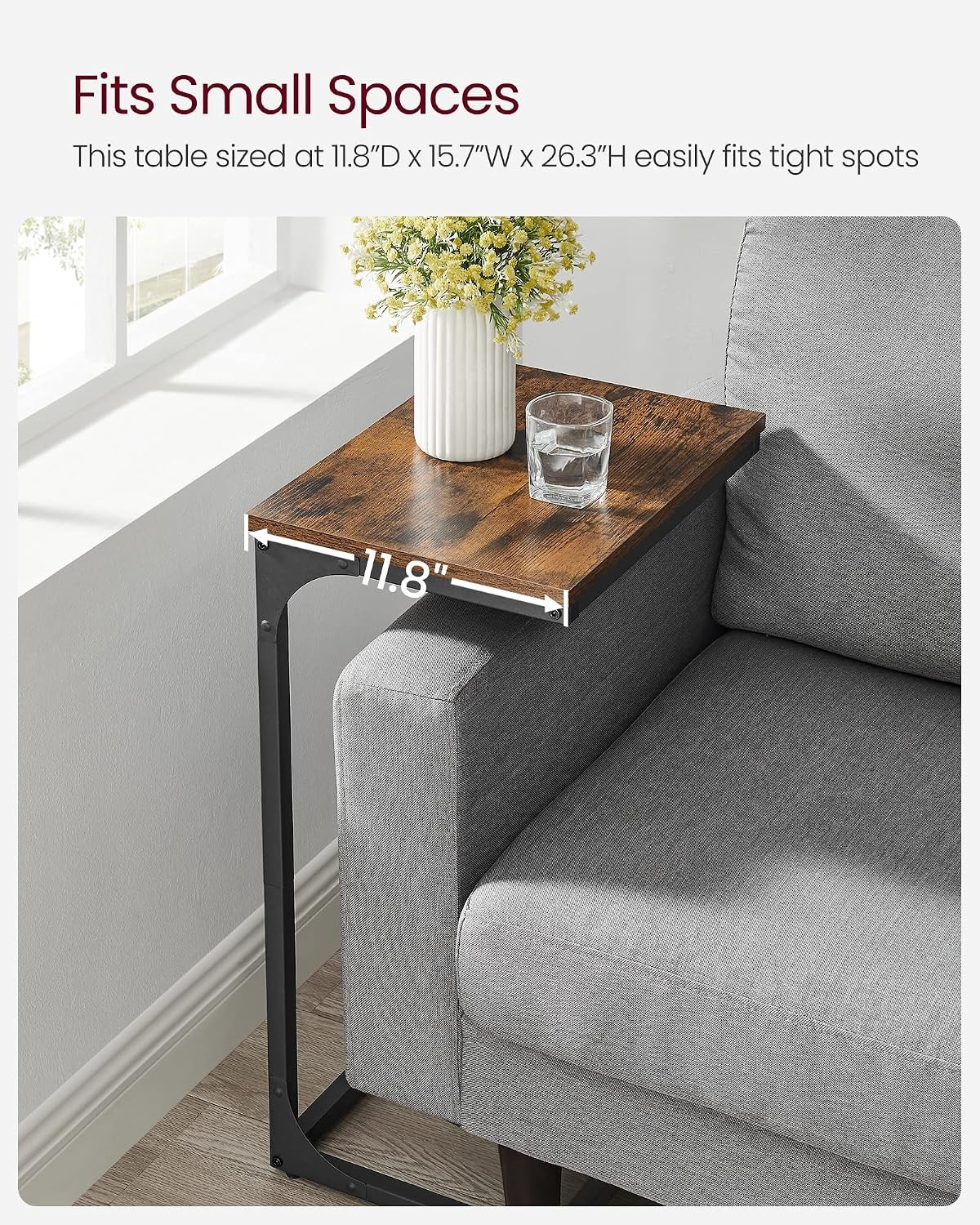 VASAGLE C-Shaped End Table, Couch Side Table for Sofa with Metal Frame ...