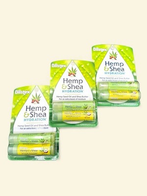 3 Pack Blistex Hemp & Shea Hydr Lip Balm, Shea Butter & Hemp Seed Oil, 0.15 oz
