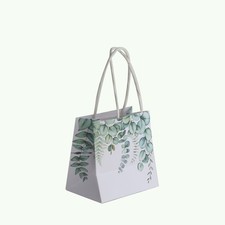 Green 12 Paper 4" Eucalyptus Leaves Print Favor Gift Bags Handles Party Events