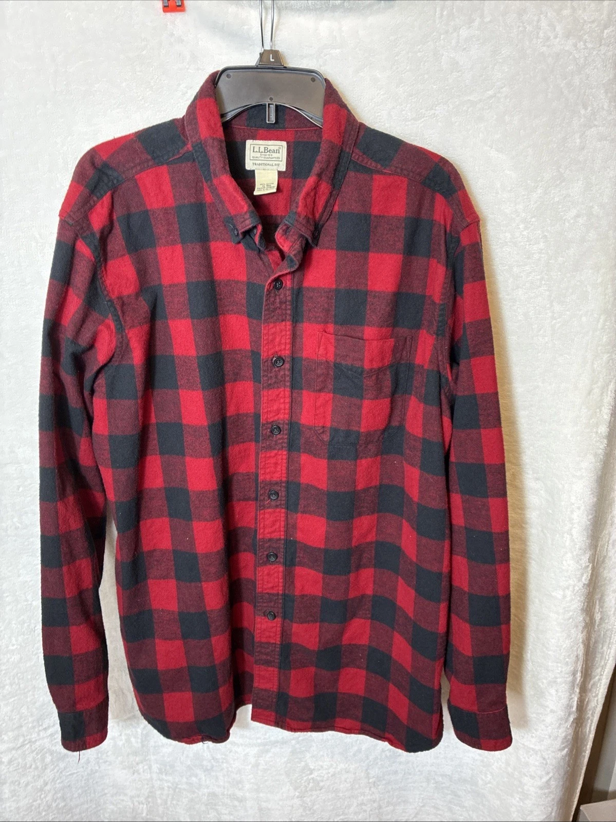 L.L.Bean Mens Traditional Fit Flannel Shirt Red Black Buffalo Plaid Cotton XL