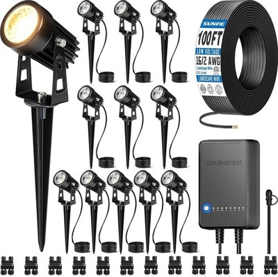 All-in-One Low Voltage Landscape Lighting Kit 12 Pack with Transformer 100FT