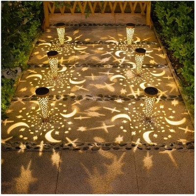Warm White Solar Pathway Lights - Moon Star Pattern