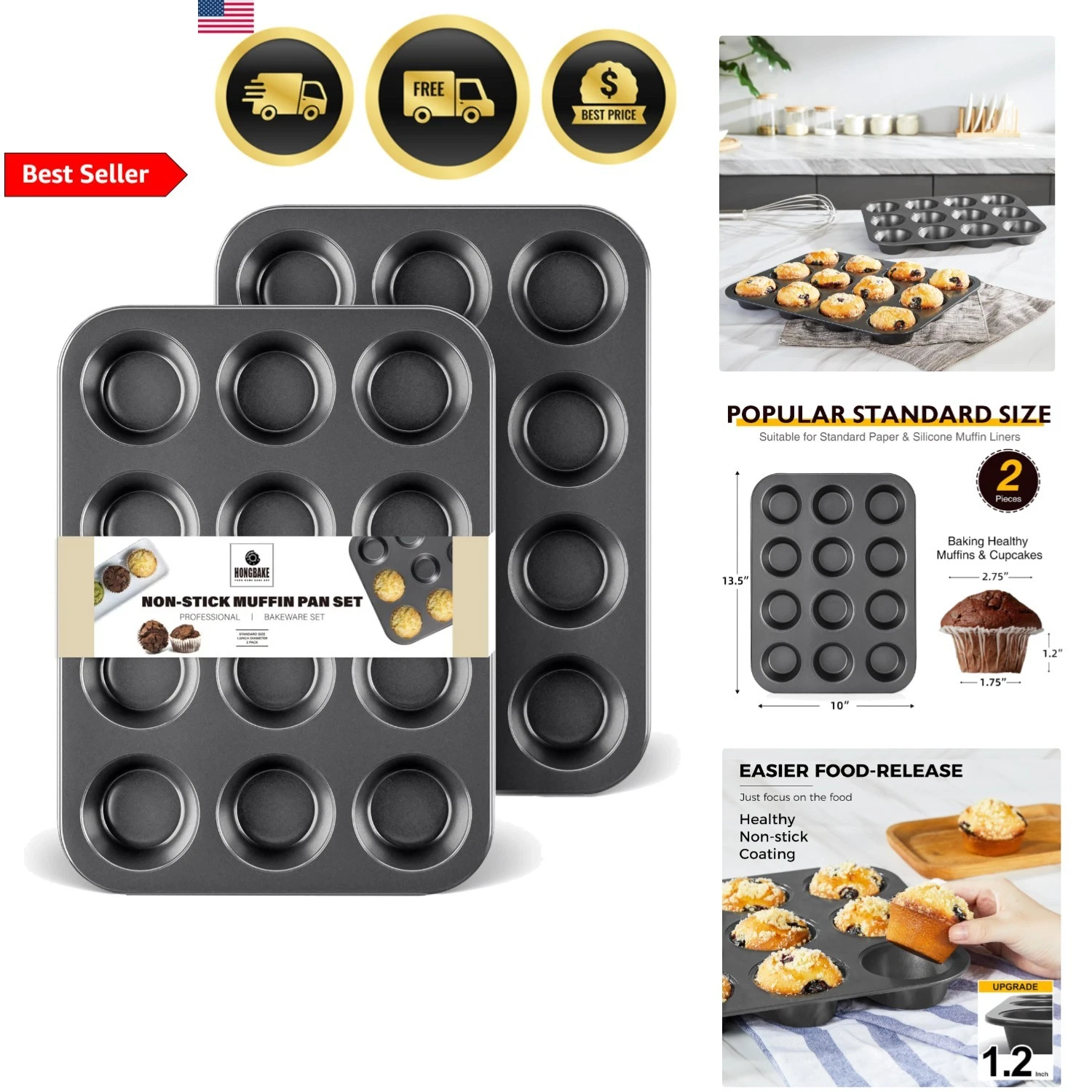 Muffin Pan for Baking, Nonstick Cupcake Tin 12 Cup, 2 Pack Cup Cake Tray, Ch...
Opens in a new windo