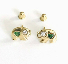 14K Solid Yellow Gold Elephant Stud Earrings 7mm x 9mm - S382-5