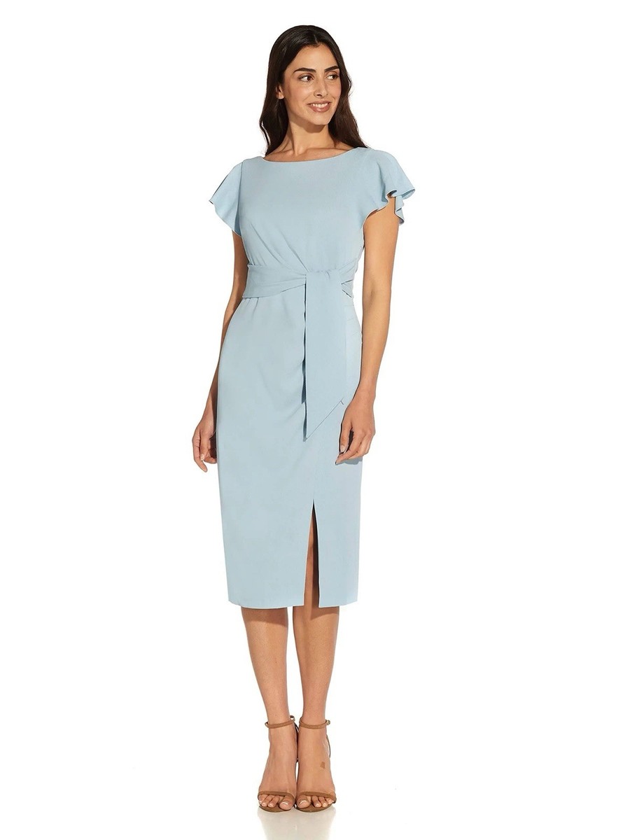 Adrianna Papell Blue Crepe Midi V-neck Dress Flutter Sleeves Size 16W NWT |  eBay