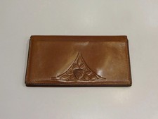 Vtg ROLFS GENUINE LEATHER CHECKBOOK COVER Holder Brown Embossed Floral Leaves