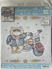 T21758 Tobin Baby Stamped Quilt Kit "Born To Be Wild" Cat Biker 34 X 43 NOS