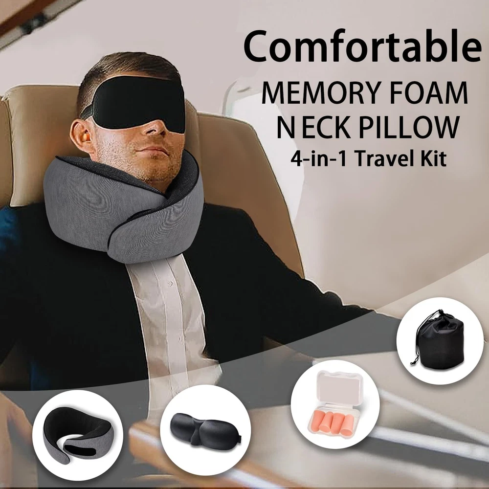 100% Pure Memory Foam Travel Pillow with 360° Adjustable Ergonomic Support