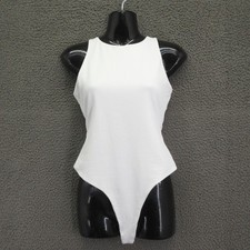 BP Bodysuit Womens Small White Ribbed High Neck Stretch Tank Top Form Fitting