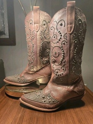 Roberto Cavalli Western Studded Cowgirl Boots SIZE 38 ( SIZE 7 US) Brown women's