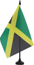 Jamaica Table Flag 5'' X 8'' - Jamaican Desk Flag 21 X 14 Cm - Black Plastic Sti