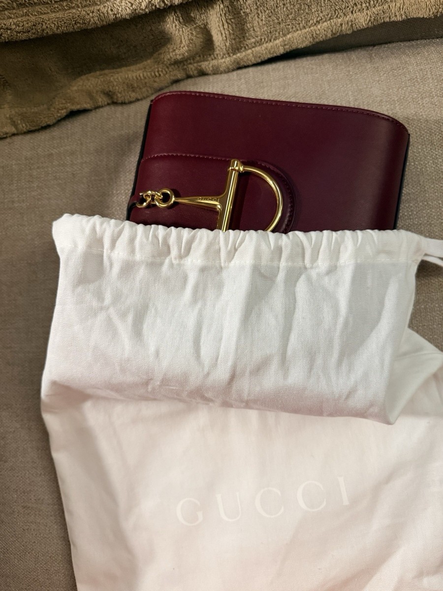Womens Gucci Leather Burgundy Horsebit 2025 Bucket Bag New with