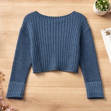 BDG Blue Cropped Ribbed Knit Sweater Small Chunky Cozy Urban Outfittersers