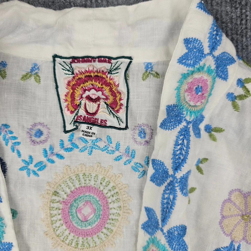 Женское льняное кимоно Johnny Was Oriel 3X белая куртка с вышивкой богемное побережье - Изображение 2 из 4