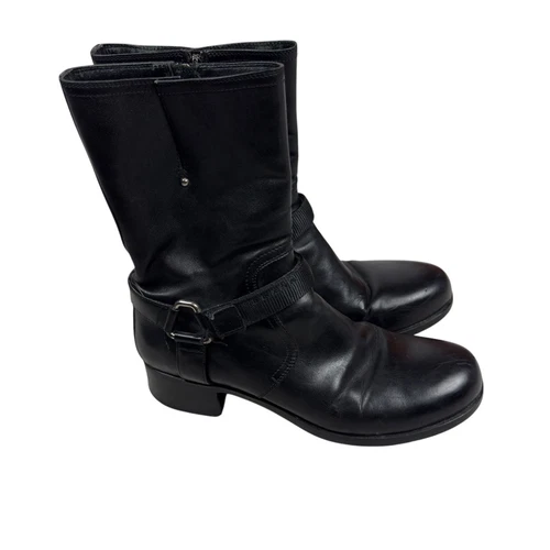 Bottes décontractées à talons Prada en cuir noir bout rond
