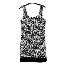 Chaps 10 Black Floral Print Cotton Blend Sheath Dress Stretch Straps Classic