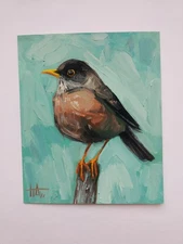 Original Oil Painting Bird 6 x 5 inches Minimalist Painting