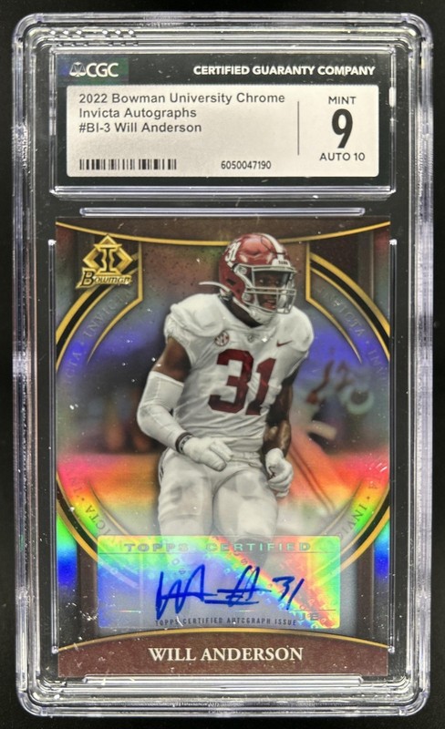 2022 Bowman University Chrome Will Anderson Invicta Auto #/99 Crimson Tide CGC 9