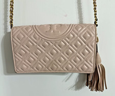 Tory Burch Fleming Wallet Crossbody Bag Leather Shell Pink Pre-owned Good Condit