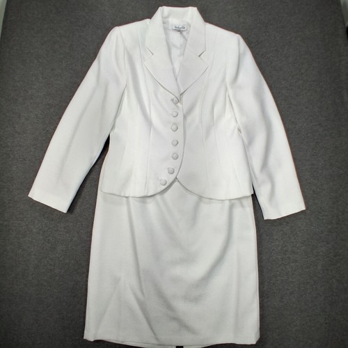 Isabella Skirt Suit Womens 14 White 2 Piece Jacket Set Formal Wedding Party