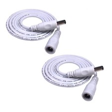 2pcs 3.28ft White 5.5x2.1mm DC Plug Extension Cable 12V Power Adapter 22AWG