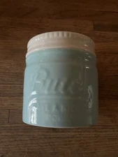 Dowan Ceramic French Butter Bell Crock Mason Jar Turquoise Blue & White