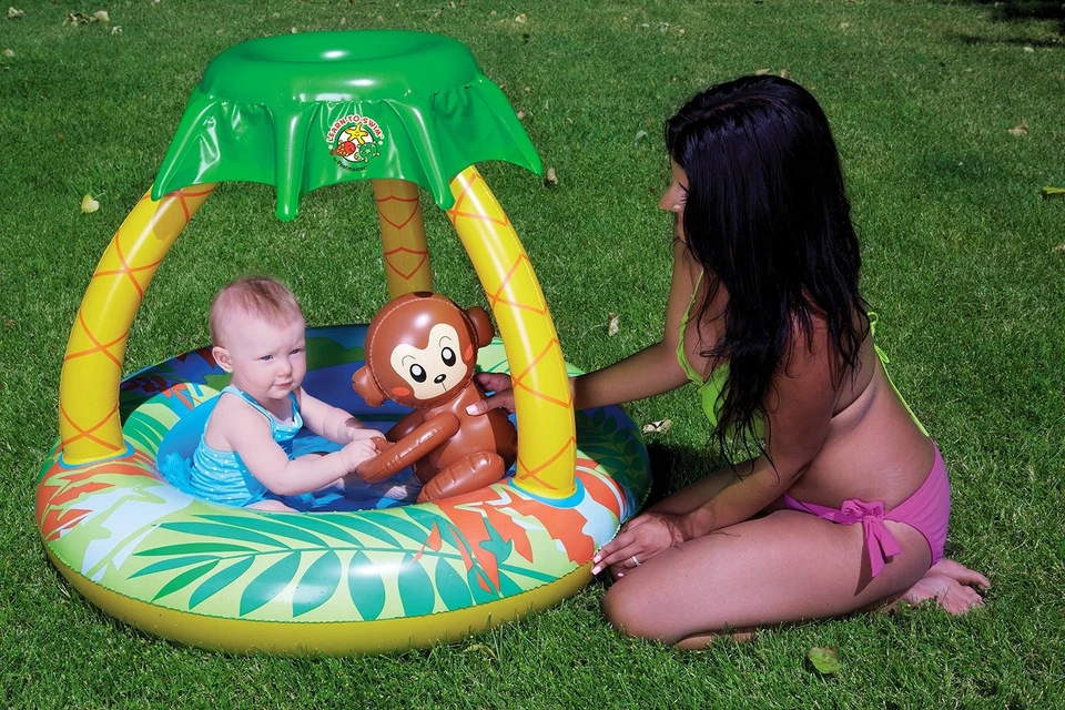 Inflatable Jungle Themed Kids Pool with Canopy Toy and Squeaky Monkey 40in - Image 4 of 4