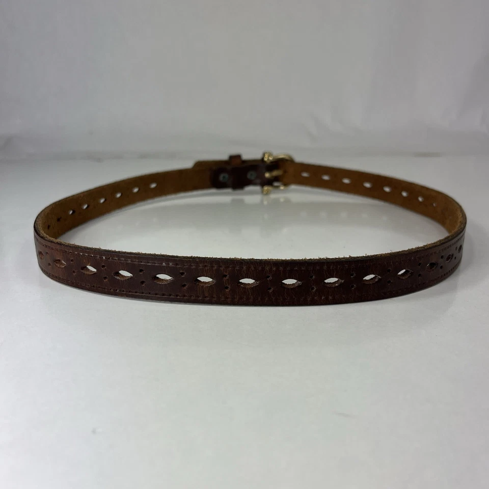 Cinturón de cuero de vaca de grano superior perforado marrón ajustado - talla 24 Foto 4 de 4