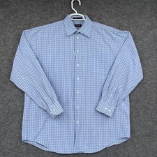 Nautica Dress Shirt Mens 16.5 34/35 Blue Check Classic Fit Long Sleeve Button Up