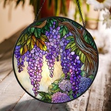 Wisteria Tree Stained Glass Suncatcher, Elegant Floral Art Panel, Romantic