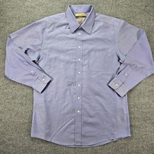 Roundtree Yorke Gold Label Dress Shirt Mens 16.5 34 Fitted Blue Non Iron Twill