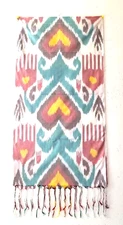 AUTHENTIC ARTISNAL HAND WOVEN UZBEK  IKAT SILK SCARF -  TRIBAL DESIGN