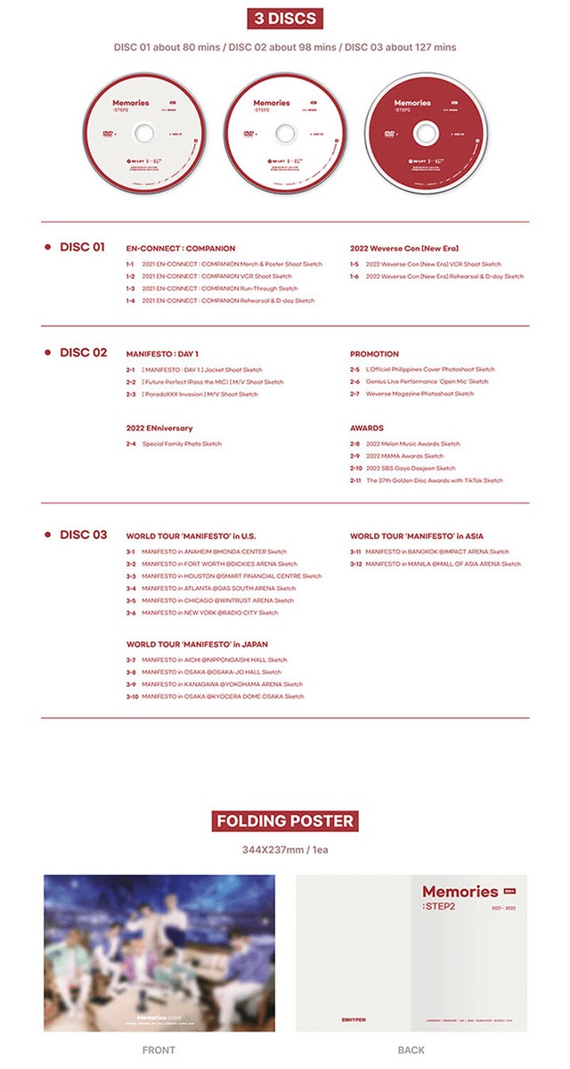 ENHYPEN MEMORIES:STEP 2 DVD/3 DISC+Photo Book+Poster+Film+Card+