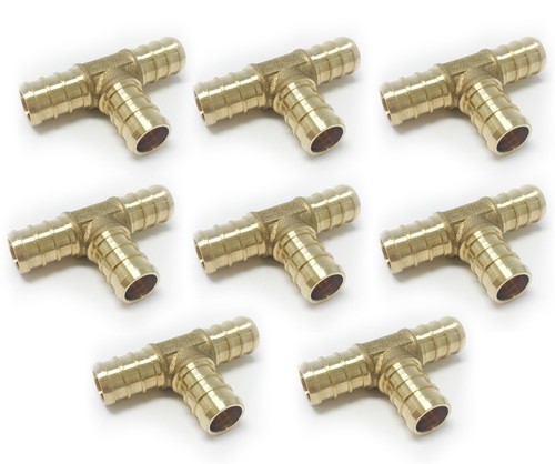 5-Pack Efield PEX Brass Tee Fittings - 1" X 1" X 1" Barb Crimp, Lead Free, NSF/ANSI 61 Certified