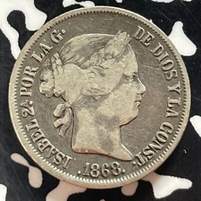 1868 Spanish Philippines 20 Centavos Lot#T4660 Silver!