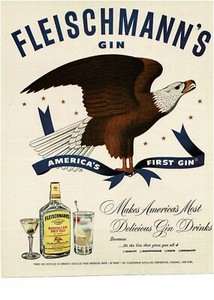 1951 FLEISCHMANN'S Distilled Dry Gin American Bald Eagle art Vintage Print Ad