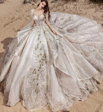 Luxury ivory Ball Gowns Wedding Dresses lace sweep train backless Bridal gowns