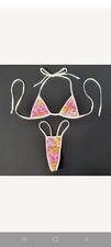 Pink Ditsy Floral V-String Bikini/Stripper/Dancer/Model/Thong/Made in usa/Tan