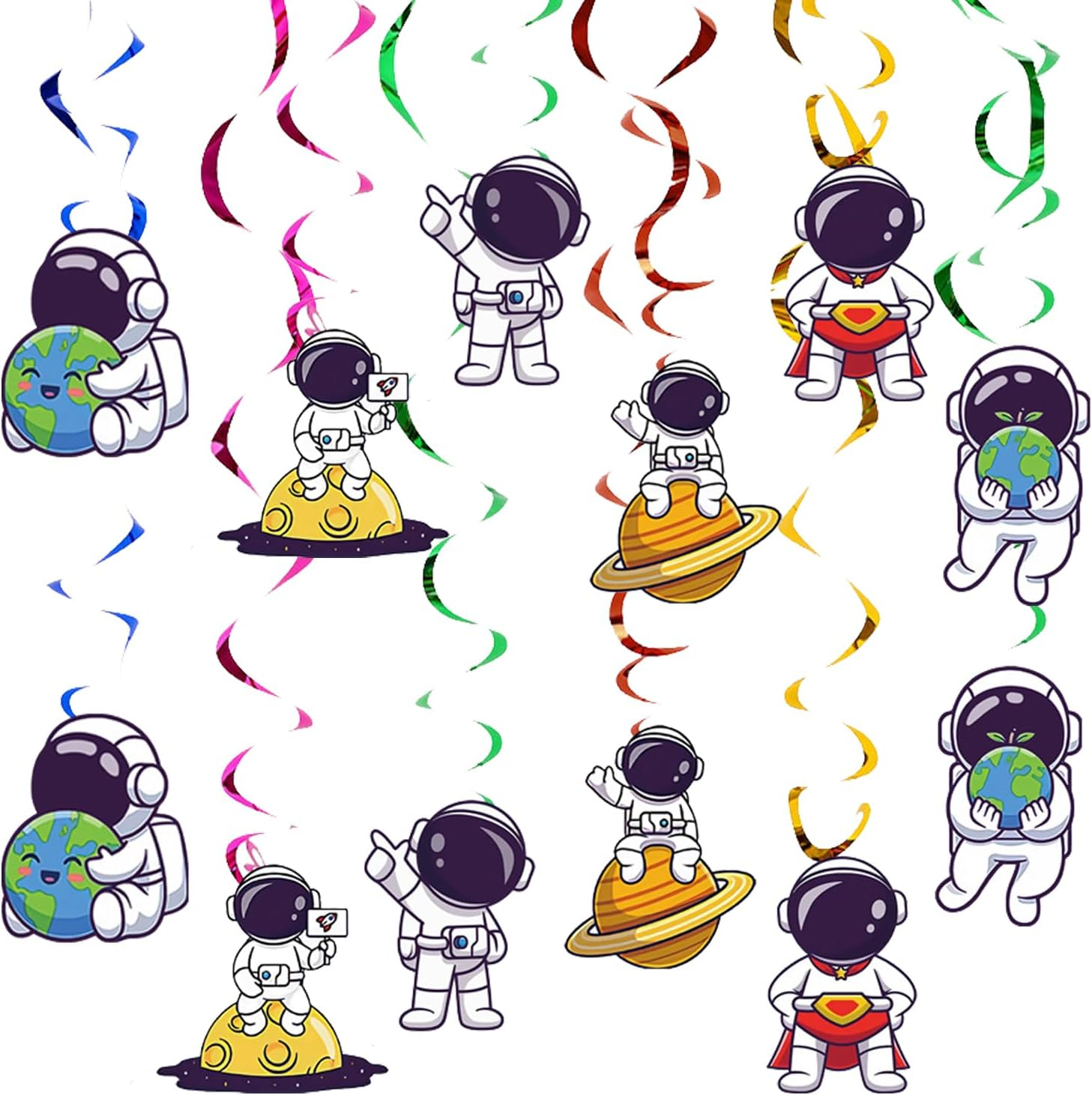 24-Piece Blue and White Swirling Space Spiral Hanging Party Decorations