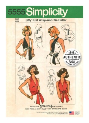 SIMPLICITY 5555 70er Jahre Vintage Strick Wickel Neckholder Misses Schnittmuster One Size