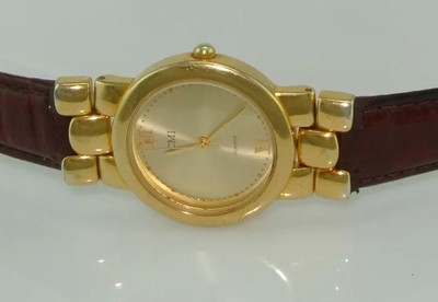 CMI Damenuhr Quarz Edelstahl vergoldet Lederarmband