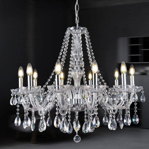 Modern Luxurious Candle K9 Crystal Chandelier Classic 10-Lights Pendant Ceiling