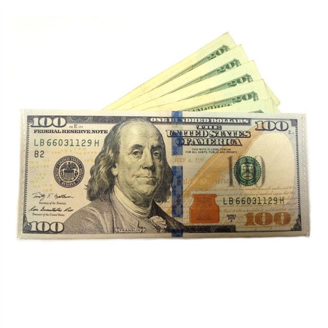 100 DOLLAR BILL NOVELTY WALLET Printed Slim Canvas Billfold One