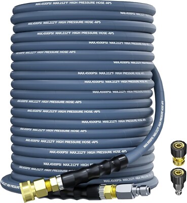 100FT 4500PSI Pressure Washer Hose 3/8'' Wire Braided Kink Resistant Power Hose